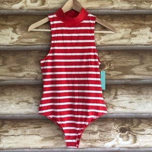 Abound sleeveless mock neck stripe bodysuit Sz S
